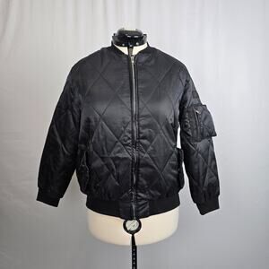 Eilly Bazar Quilted Bomber Jacket Women's L Black Zip Up NWOT